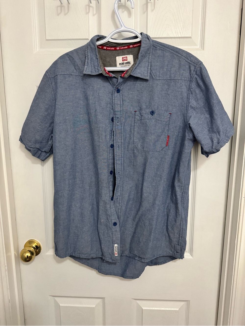 Ecko men's short-sleeve button-down shirt in heather blue